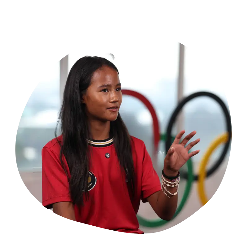 Indonesian athlete ZAZI Betari Landman doing an interview with the Indonesian Olympic Commitee.